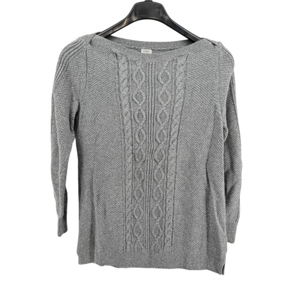 Crown & Ivy Gray Cable Knit Sweater Sparkle Boat Neck Pre-Owned Womens Large